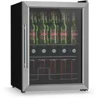 Klarstein drankkoelkast met glazen deur - 60 liter mini-drankkoelkast, ledverlichting, dubbel glas, verstelbare planken, 3-10 °C, onderbouw, stil
