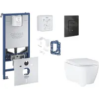 GROHE Rapid SLX - Set voor voorwandinstallatie, toilet, SoftClose-zitting, Even-knop en set voor het inwerpen van tabletten, phantom black SANI11BB5131
