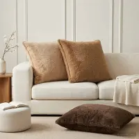 vidaXL Kussensloop 2 st HOUTEN Taupe 65 x 65 cm Nep Konijnenbont