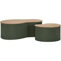 Mauro Ferretti Frankfurt: Groene salontafels – Frame van rubberhout en metaal, afmetingen 87 x 53 x 32 cm / 50 x 35 x 28 cm – Organisch design