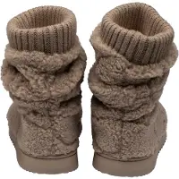 Dunlop Dames Teddy Fleece Bootie Slippers Oatmeal Taupe Warm VK 3-8
