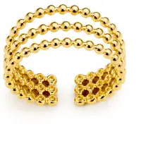 Cilla Jewels Goudkleurige Verstelbare Damesring met Drie Fijne Bolletjesbanden
