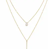 LGT JWLS Goudkleurige 2-Laags Multilayer Ketting voor Dames met Witte Zirkonia en Staafhanger