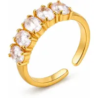 Cilla Jewels Goudkleurige Verstelbare Damesring met Vijf Ovale Zirkonia