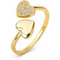 Cilla Jewels Goudkleurige Verstelbare Damesring met Dubbel Hart en Zirkonia
