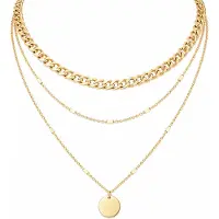 LGT JWLS Goudkleurige 3-Laags Multilayer Ketting voor Dames met Schakelketting en Munthanger