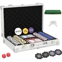 SPORTNOW Poker Chips Set-Aluminium, ABS-29,5L x 22,5B x 6,5H cm-Zilver
