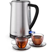 Klarstein Verosteel waterkoker 1,7 L - Elektrische, rvs waterkoker 2200 W, modern design, kalkfilter, 360° basis, automatische uitschakeling