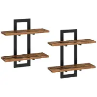 Happiq Zwevende wandplanken - Voor Woonkamer, Slaapkamer of Keuken - 2-laags Hangende Planken - 2 stuks
