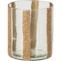 J-Line kandelaar Lea cilindervormig gestreept - glas - goud/transparant - medium