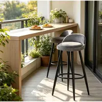 OKWISH Barkruk - 69,5 Cm Zithoogte Met Rugleuning En Voetsteun - Ergonomisch En Gewatteerd Voor Bar Of Keukeneiland - Velvet - Donkergrijs