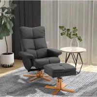 MODFU Relaxfauteuil Met Hocker - Handmatig Verstelbaar - 360° Draaibaar - Zwart