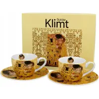 DUO sp. z o.o. 2 Espresso Kopjes met Schotels 'The Kiss' ECRU - Geïnspireerd door Klimt