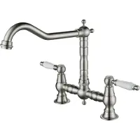 Aquanello Keukenmengkraan, nostalgisch design, roestvrij staal met witte handgreep, merk Heritage, model