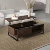 STILVORA Salontafel - Verhoogbaar Met Verborgen Opbergruimte - Voor Woonkamer, Werken En Eten - Spaanplaat En Staal - 102x58x35,5 Cm - Walnoot En Zwart