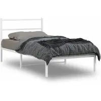 vidaXL Bedframe met hoofdeinde, metaal, wit, 100x190 cm