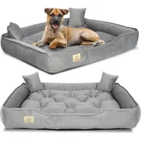 AIO Factory Hondenbed, looprek, 130x105 cm, grijs fluweel