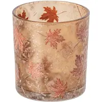 J-Line Kandelaar met bladeren - glas - abrikoos/terracotta - small - set van 4