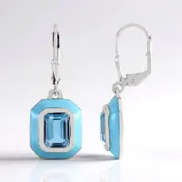 Cavill - 925 Sterling Zilver Oorbellen - 3,737 ct Zwitserse Blauwe Topaas - Platina Afgewerkt - Elegante Achthoekige Oorstekers - Blauw Sieraad