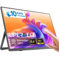 Uperfect 15,6-inch draagbare touchscreen-monitor, 60 Hz, 1920x1080 FHD IPS, USB-C- & Mini-HDMI-poort, 10-punts touch, tweede scherm, FreeSync, voor laptop/telefoon/gameconsole, VESA-montage mogelijk