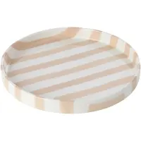 J-Line Gestreept bord - steengoed - lichtbeige/wit - small - set van 6
