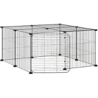 vidaXL Huisdierenkooi met deur 12 panelen 70x70x35 cm staal zwart