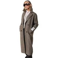 Colourful Rebel Zania Check Double Breasted Wool Long Coat - Maat l