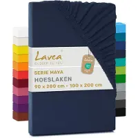 Lavea Hoeslaken Jersey Katoen Stretch 33cm Hoge Hoek - avondblauw 100x200cm
