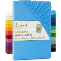 Lavea Hoeslaken Jersey Katoen Stretch 33cm Hoge Hoek - hemelblauw 180x200cm