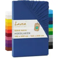 Lavea Hoeslaken Jersey Katoen Stretch 33cm Hoge Hoek - royal blauw 140x200cm