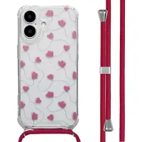 IMoshion Design hoesje met koord voor de Apple iPhone 16 - Dusty Rose Connected Hearts