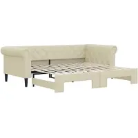 vidaXL Slaapbank met onderschuifbed 90x200 cm kunstleer crèmekleurig