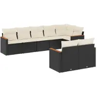 vidaXL 8-delige tuinmeubelset met kussens, zwart, polyrotan
