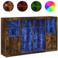 vidaXL Dressoirs met LED-verlichting 3 st bewerkt hout gerookt eiken