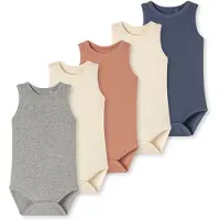 Schiesser Rompertje/body ' Double Rib ' sand / donkerblauw / grijs gemêleerd / oranje