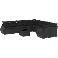 vidaXL 11-delige Loungeset met kussens poly rattan zwart