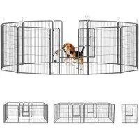 PawHut Puppyren, 100 cm hoog, 12-delig, inklapbare puppyren met 2 deuren, grijs