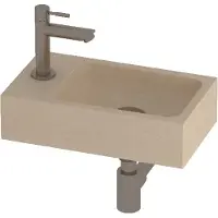 Basic Line Hit Fonteinpack 40x23cm - Hardsteen - 1 Kraangat - Rechts - Sand Stone / Brushed Nickel - 8718835839413 - Rechthoekig - Wastafels,