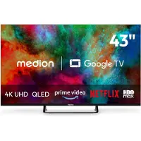 Medion 4K QLED Smart TV 108 cm (43 inch) - MD 843701 | Dolby Vision HDR, Prime Video, Disney+, compatibel met Google TV, PVR, Bluetooth