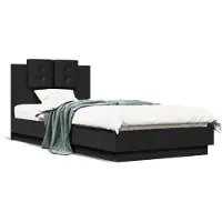 vidaXL Bedframe met hoofdbord bewerkt hout zwart 100x200 cm