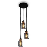 Briloner - ROYK - 3-lichts hanglamp, gerookt glas, plafondlamp, plafondlamp, lamp, woonkamerlamp, lampenkap van gerookt glas, hanglamp, kroonluchter, slaapkamerlamp, zwart-hout