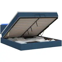 vidaXL Ottomanbed met matras en blauwe LED-verlichting, 200 x 200 cm, met stoffen bekleding