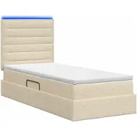 vidaXL LED-bed met opbergruimte en matras, crème, 90 x 200 cm, stof