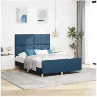 vidaXL Bedframe met hoofdeinde, blauw, 140 x 190 cm, gestoffeerd