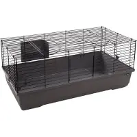 Flamingo Hamsterkooi – Mobi – caviakooi & dwergkonijnenkooi – binnenkooi met hooiruif en diepe bodem – metaal zwart & grijs – 99x53x42,5 cm – Europese kwaliteit