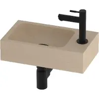 Basic Line Hit Fonteinpack 40x23cm - Hardsteen - 1 Kraangat - Links - Sand Stone / Mat Zwart - 8718835839376 - Rechthoekig - Wastafels, Fonteinen,