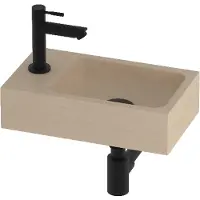 Basic Line Hit Fonteinpack 40x23cm - Hardsteen - 1 Kraangat - Rechts - Sand Stone / Mat Zwart - 8718835839406 - Rechthoekig - Wastafels, Fonteinen,