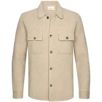 Profuomo overshirt beige wol gebreid met borstzak
