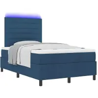 vidaXL Boxspring bed met LED-stripverlichting Blauw 120 x 190 cm Stof