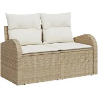 vidaXL Tuinbank met kussens, beige, 124 x 62 x 69 cm, polyrotan